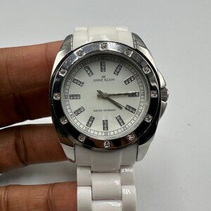 3/$30 Anne Klein Watch Women Silver Tone Round Dial White Band 37MM 7.25"